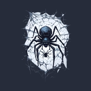 A Halloween creepy spider crawling on a spiderweb T-Shirt