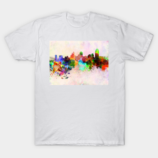 Discover Cincinnati skyline in watercolor background - Skyline City - T-Shirt