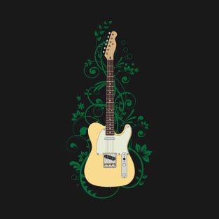 Buttercream T-Style Electric Guitar Flowering Vines T-Shirt