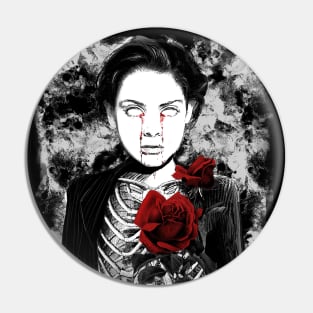 Gothic Skeleton Dead Girl with red rose - Dark manga art Emo Pin