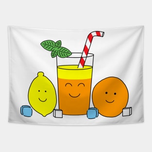 Cute Kawaii Lemonade team Lemon and orange fruit Tapestry