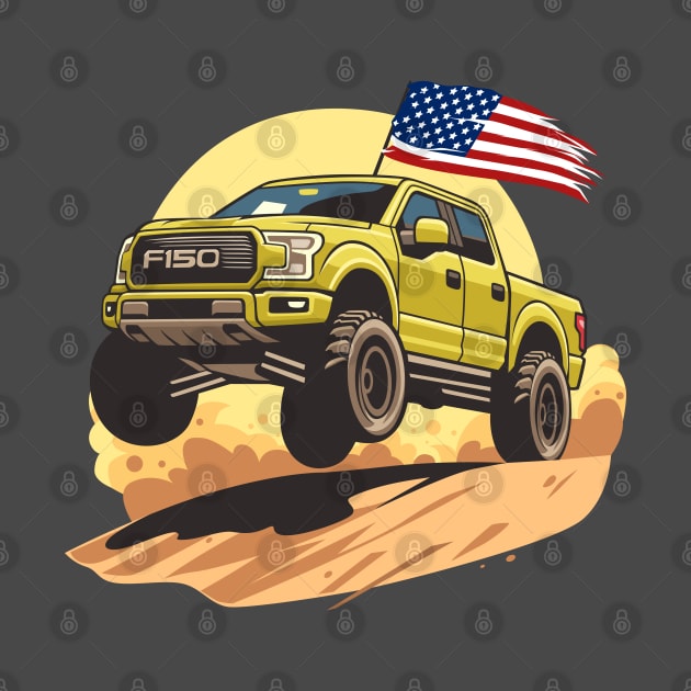 F150 car truck offroad jump on desert yellow by creative.z