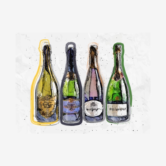 Champagne Bottle Collection Pop Art by fatpuppyprod