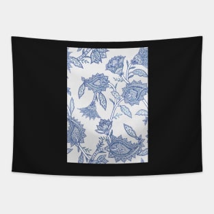 Classic blue white watercolour paisley flowers and leaves Tapestry
