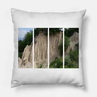 The incredible earth pyramids of Collepietra (Piramidi di Terra) in the Dolomites. Striking place. Italian Alps. Sunny spring day with no people. Valley in the background. Trentino Alto Adige. Pillow