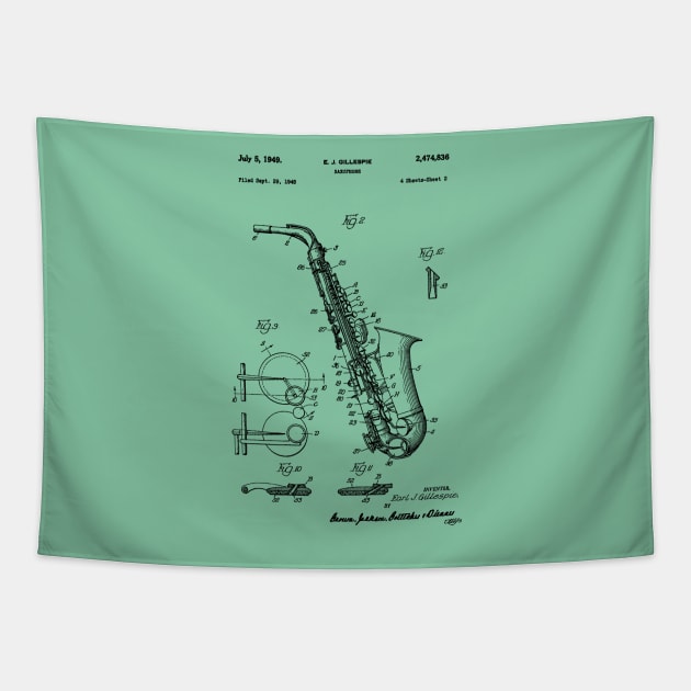 Saxophone Patent Drawing 1949 Tapestry by Joodls