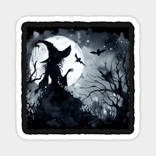 Dark Watercolor Witch in Forest Magnet