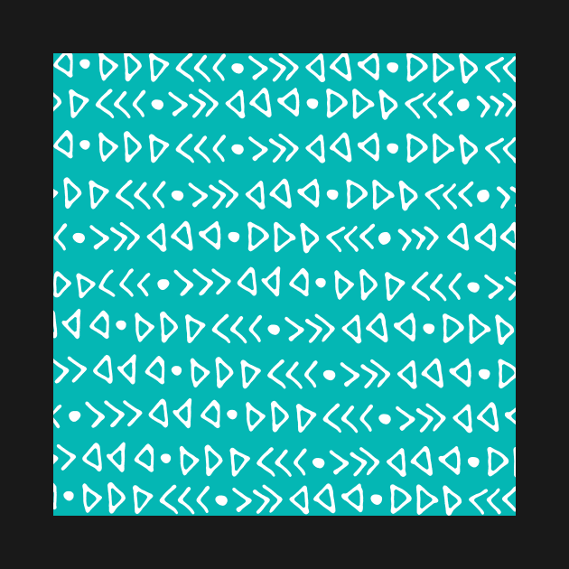 Teal Blue and White Hand Drawn Modern Triangles Pattern by dreamingmind