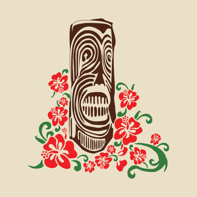 Tiki Totem with Hibiscus Flowers by Killer Rabbit Designs