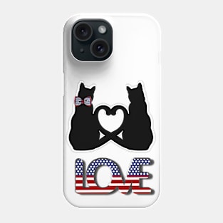 Love in American style and two black cats with tails creating a heart Phone Case