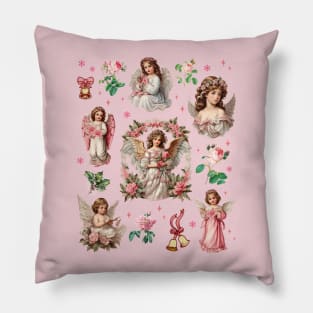 Vintage Christmas Angel Pink Collage Pillow