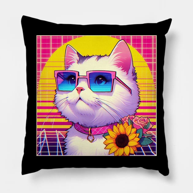 retro anime cyber cat Pillow by Anthony88