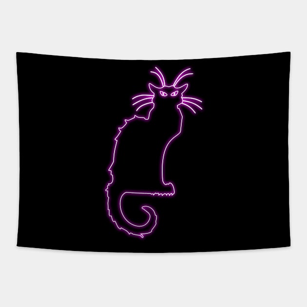 Chat Noir pink neon Tapestry by la chataigne qui vole ⭐⭐⭐⭐⭐