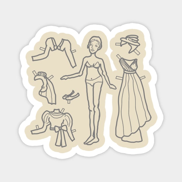 Paper Doll Sketch - Neo-Classical Clothes Magnet by LochNestFarm