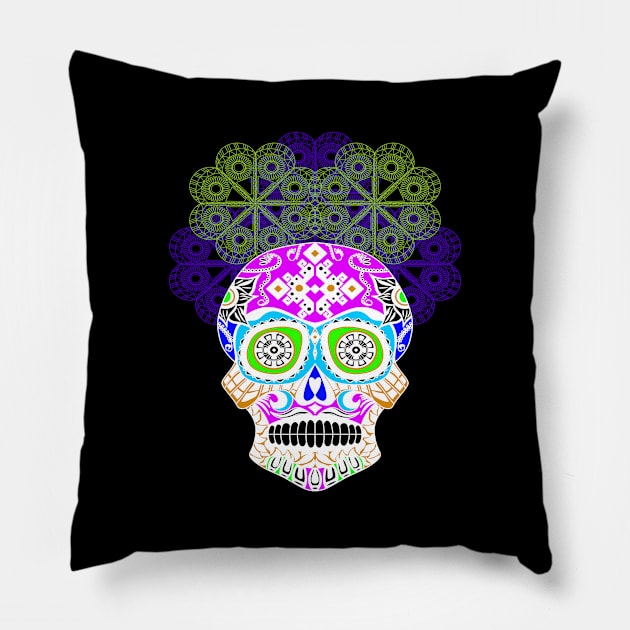 ñanduti night light ecopop skeleton catrina head in street graffiti style artsy 2 Pillow by jorge_lebeau