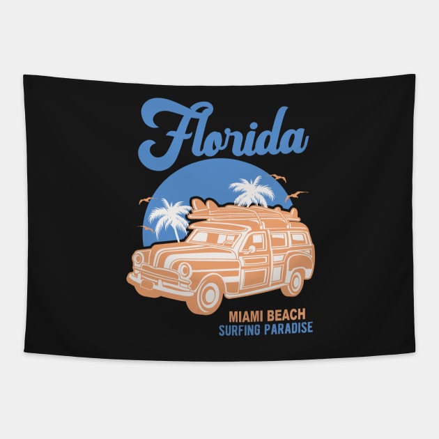 Florida Miami Beach Surfing Paradise Tapestry by bougieFire