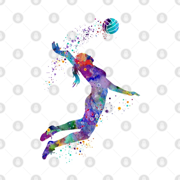 Volleyball Girl Watercolor Painting Art Print Sports Gifts by LotusGifts