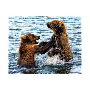 Young Kodiak Brown Bears Play Wrestle In Water Alaska T-Shirt