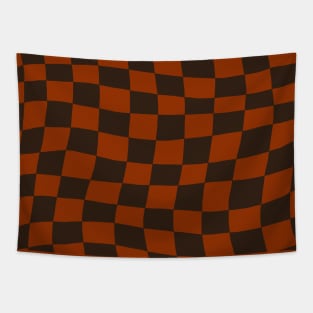 Brown and Orange Distorted Warped Checkerboard Pattern I Tapestry