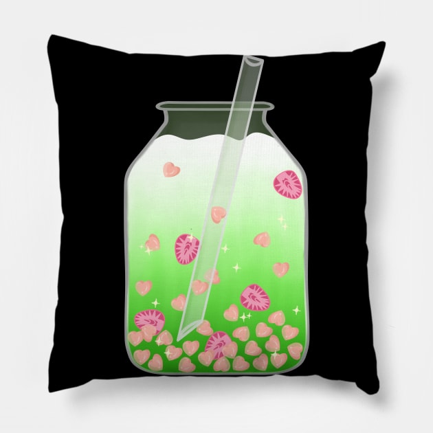 Strawberry Matcha Tea Pillow by CITROPICALL