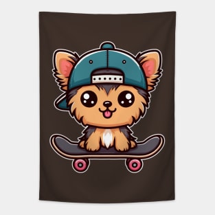 Kawaii Yorkshire Terrier Puppy Skater Cute Skating Dog Tapestry