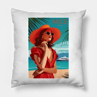 Nice, France, Vintage Travel Poster Pillow