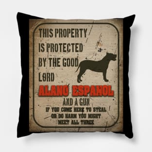 Alano Espanol Silhouette Vintage Humorous Guard Dog Warning Sign Pillow