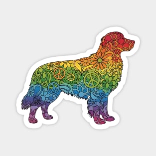 Floral Rainbow Golden Retriever – Peace & Love Dog Silhouette Magnet