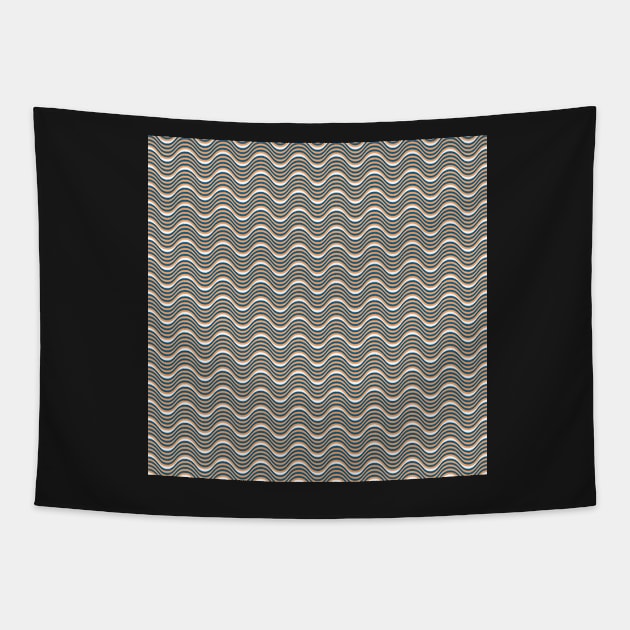 Dark Blue Tan Wavy Lines Pattern Tapestry by 2CreativeNomads