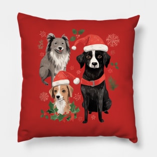 DOGGY WINTER WHIMSY CUTE HAND-DRAWN DOGS CHRISTMAS WATERCOLOR ART Pillow