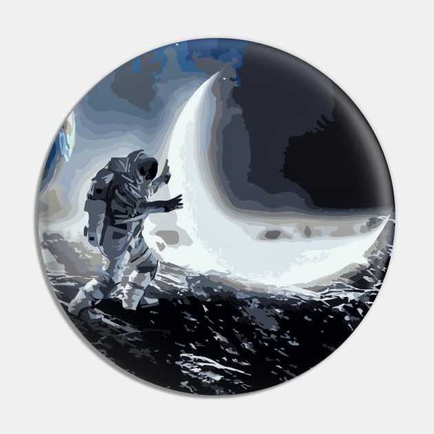 Astronaut holds a Moon Crest Pin by Glenn Landas Digital Art