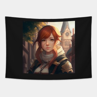 Anime Woman Portrait Red Head Tapestry