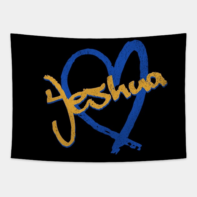 I Love Yeshua  Vintage 80's & 90' Blue and Dijon Tapestry by Family journey with God