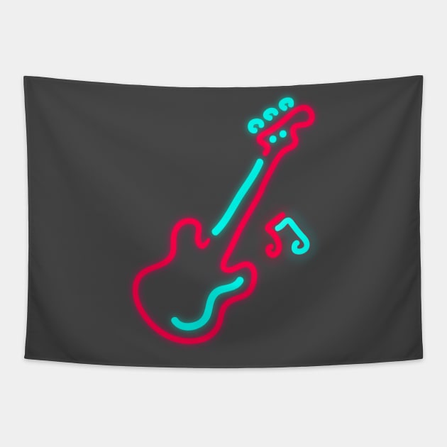 80's Gift 80s Retro Neon Sign Electric Guitar Music Tapestry by PhuNguyen