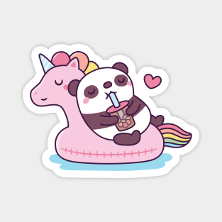 Cute Panda Chilling on Unicorn Pool Float Magnet