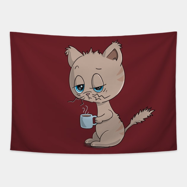 Cat Drinking Coffee - Coffee Drinking Cat Tapestry by Character Alley