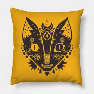 Strange Cat Mask, Third Eye, Weird Illustration Pillow