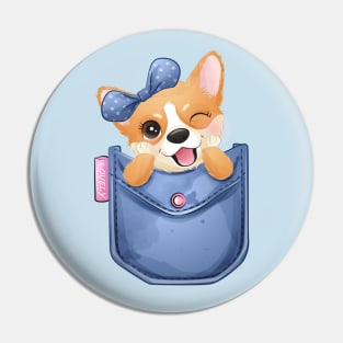 Cute corgi dog in pocket. Pin