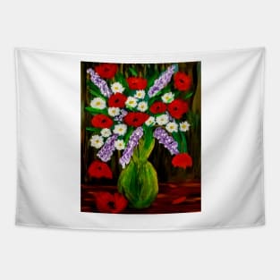 beautiful poppies and daisy's I'm brass and copper vintage vase Tapestry