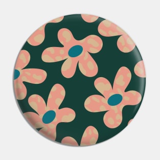 Cute Retro Daisy Floral Pink Green Pattern Pin