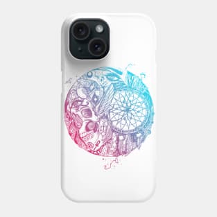 Dual Color Skull and Dreamcatcher Circle Phone Case