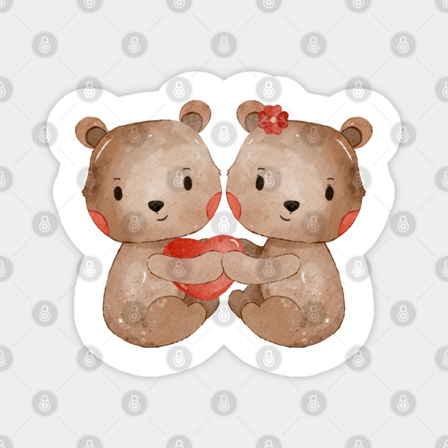 Cute Valentines Day Teddy Bear couple Magnet by MutchiDesign