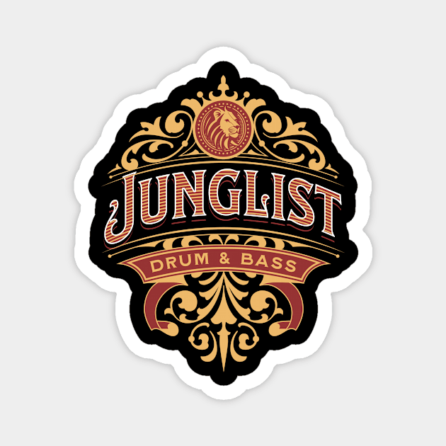 JUNGLIST  - Drum & Bass Ornament (Gold/red) Magnet by DISCOTHREADZ 