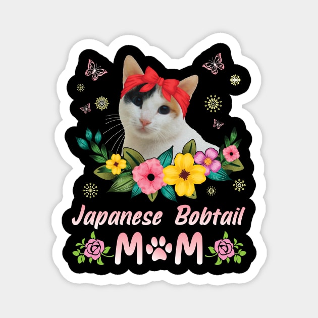 Flowers And Japanese Bobtail Cat Happy Mother Day Mommy Mama Magnet by joandraelliot