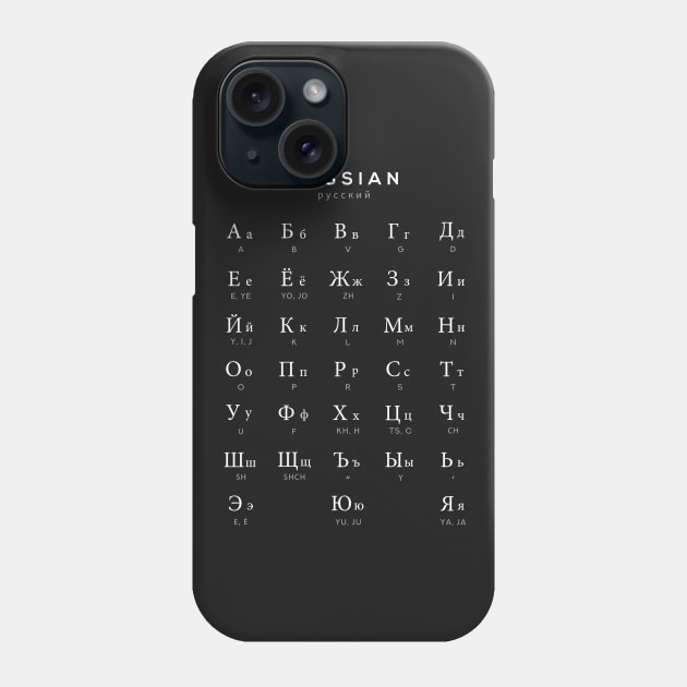 Russian Alphabet Chart, Russian Language Cyrillic Chart, Black Phone Case by typelab