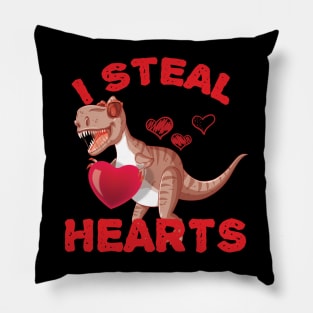 I Steal Hearts - Valentines Day Dinosaur - Boys Men Love T rex T-Shirt Pillow