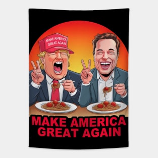 Donald Trump Elon Musk Make America Great Again Spaghetti Tapestry