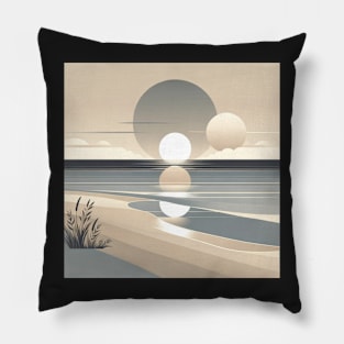 Tranquil Duality: Sunset Serenade Over Calm Waters Pillow