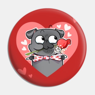 Valentine Rose - black pug Pin