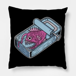 Ugly Angler Fish in Tin Can Illustration // Deep Sea Anglerfish Pillow